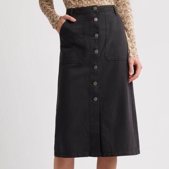 Treasure & Bond Womens Button Up Twill Midi Jean Skirt Dark Blue Wash Cotton 27 - Picture 10 of 10